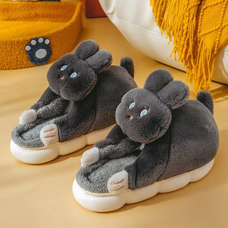 Cat Plush Indoor Slippers: Non-slip, Winter-Warm