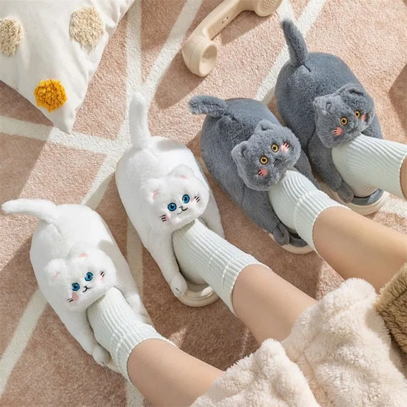 Cat Plush Indoor Slippers: Non-slip, Winter-Warm