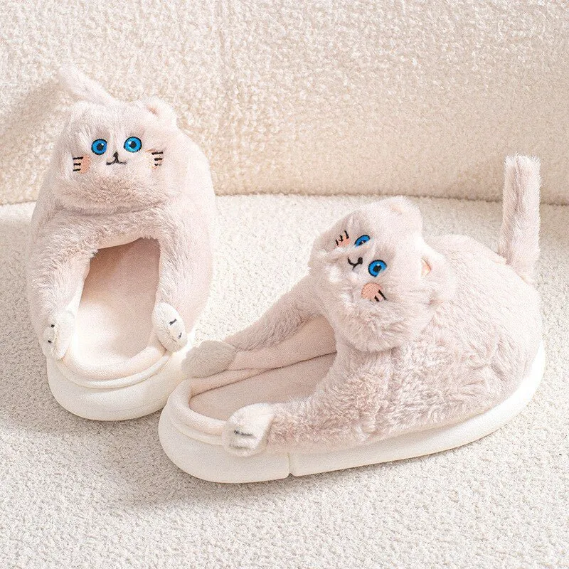 Cat Plush Indoor Slippers: Non-slip, Winter-Warm