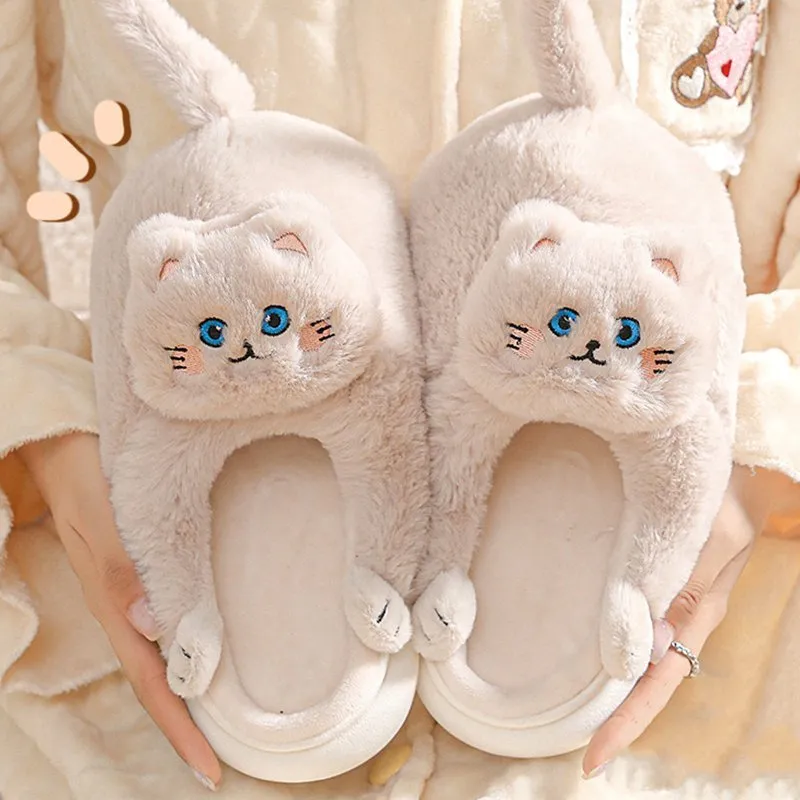 Cat Plush Indoor Slippers: Non-slip, Winter-Warm