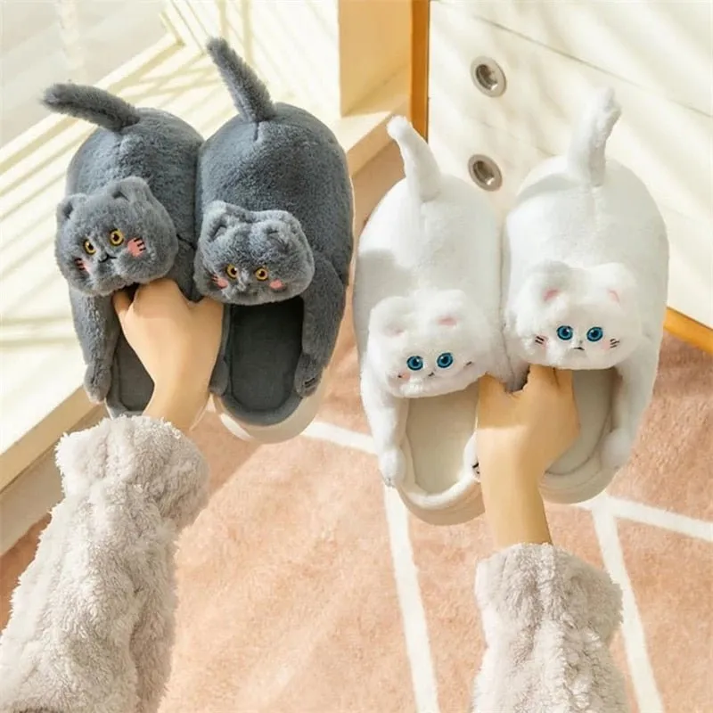 Cat Plush Indoor Slippers: Non-slip, Winter-Warm
