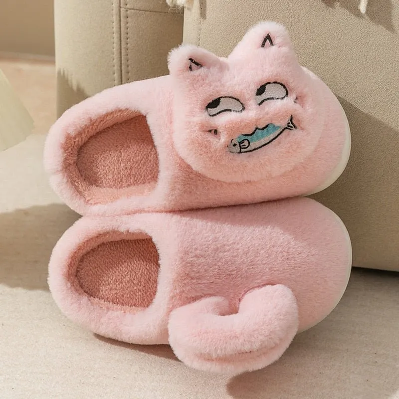 Cat Plush Indoor Slippers: Non-slip, Winter-Warm
