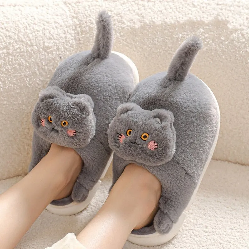 Cat Plush Indoor Slippers: Non-slip, Winter-Warm