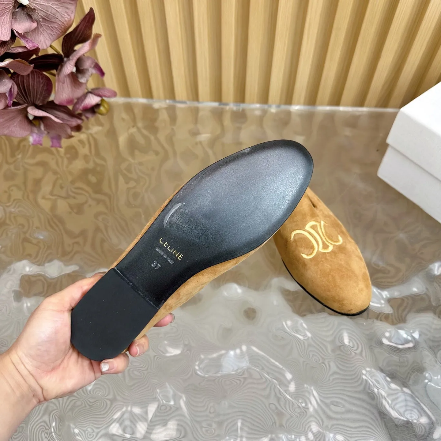 CELINE 25 Slippers Brown Suede 285916