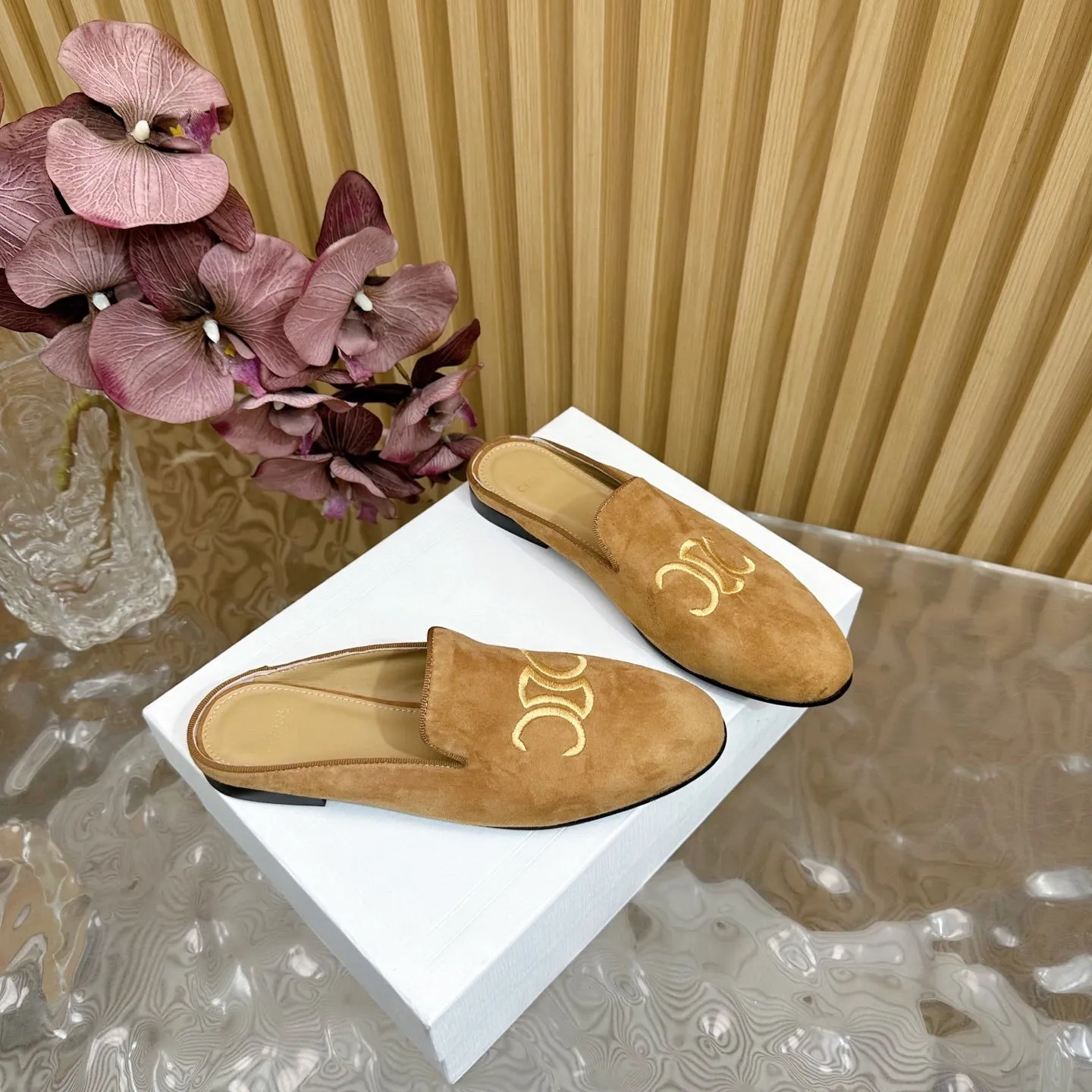 CELINE 25 Slippers Brown Suede 285916