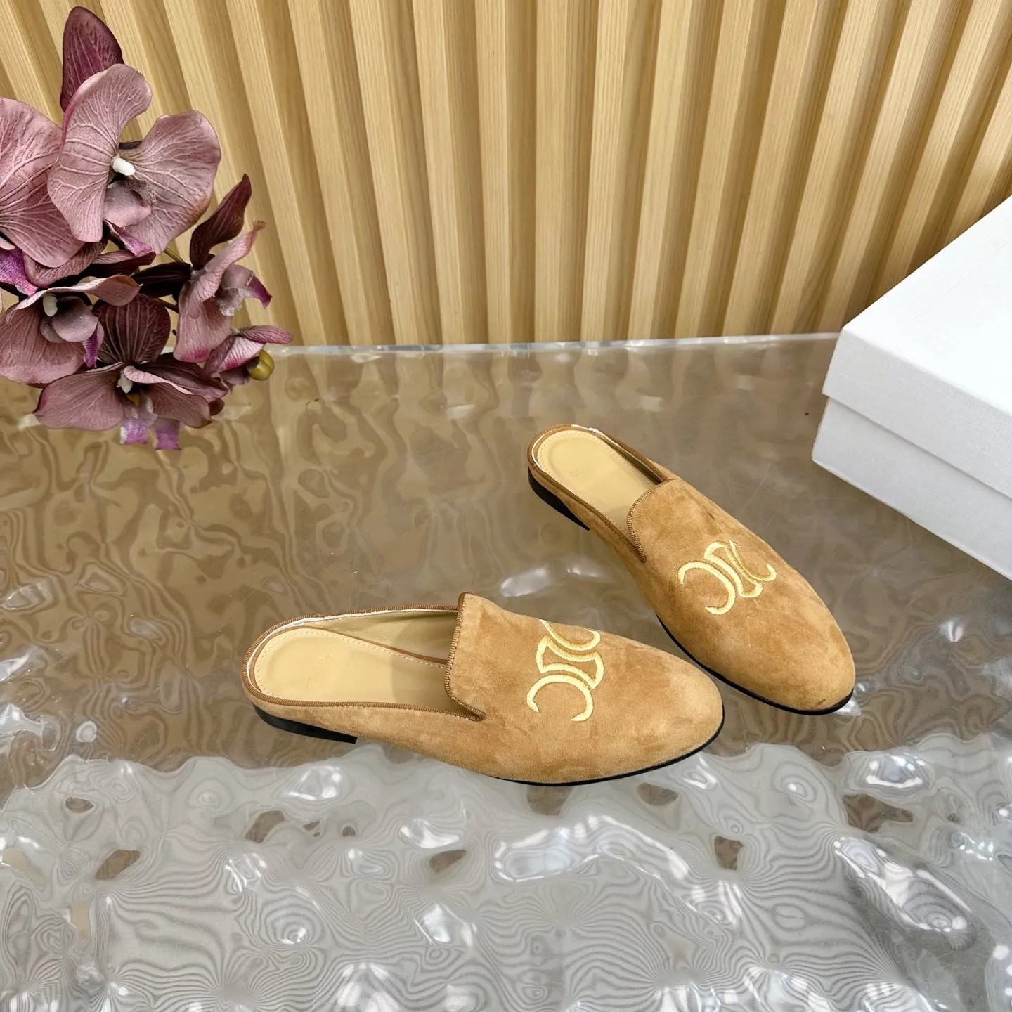 CELINE 25 Slippers Brown Suede 285916