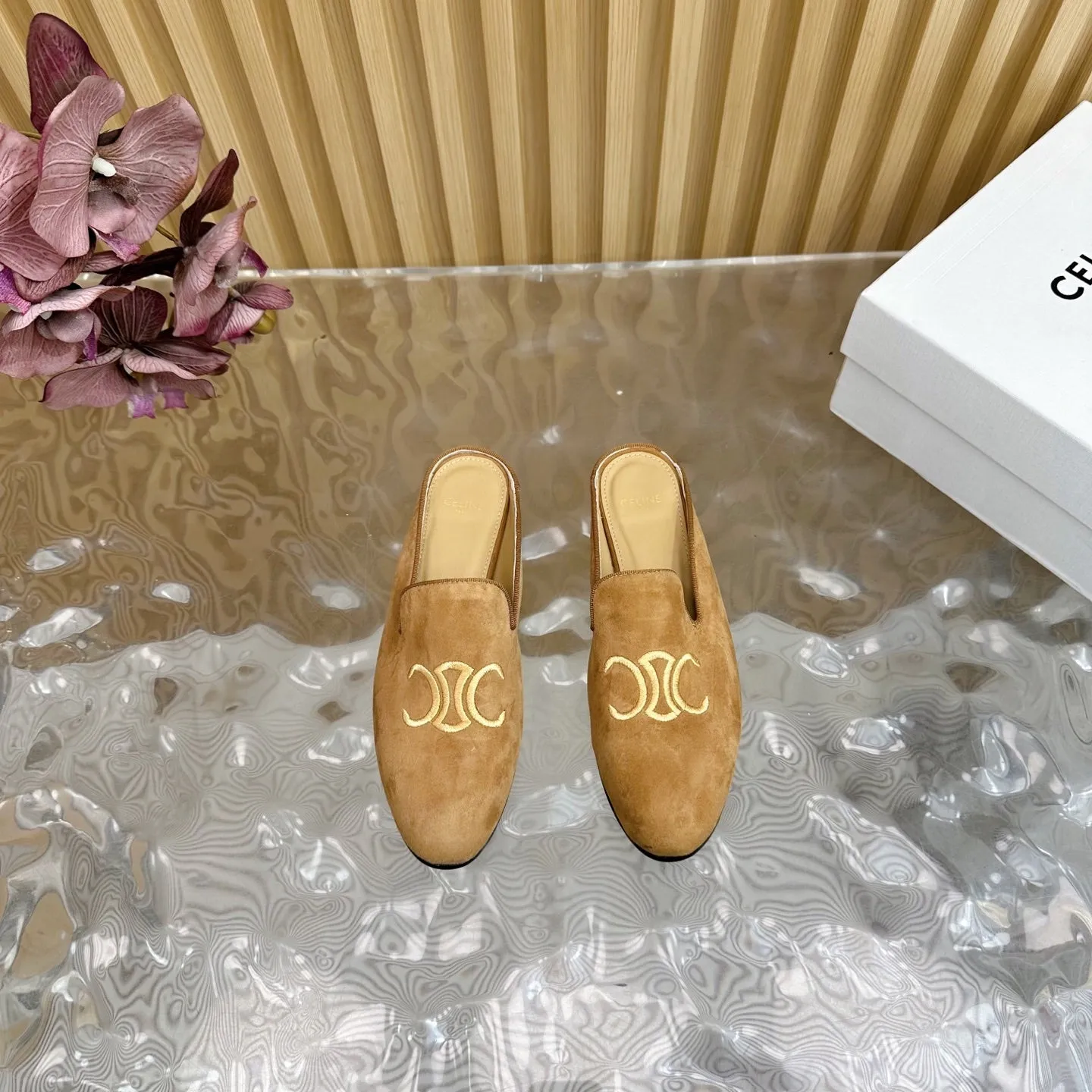 CELINE 25 Slippers Brown Suede 285916