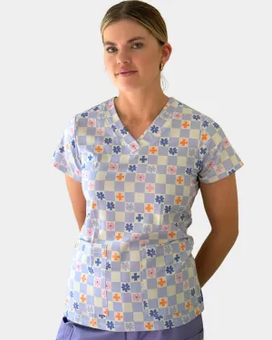 'Checkers Lilac' Women's Stretch Scrub Top - 4002