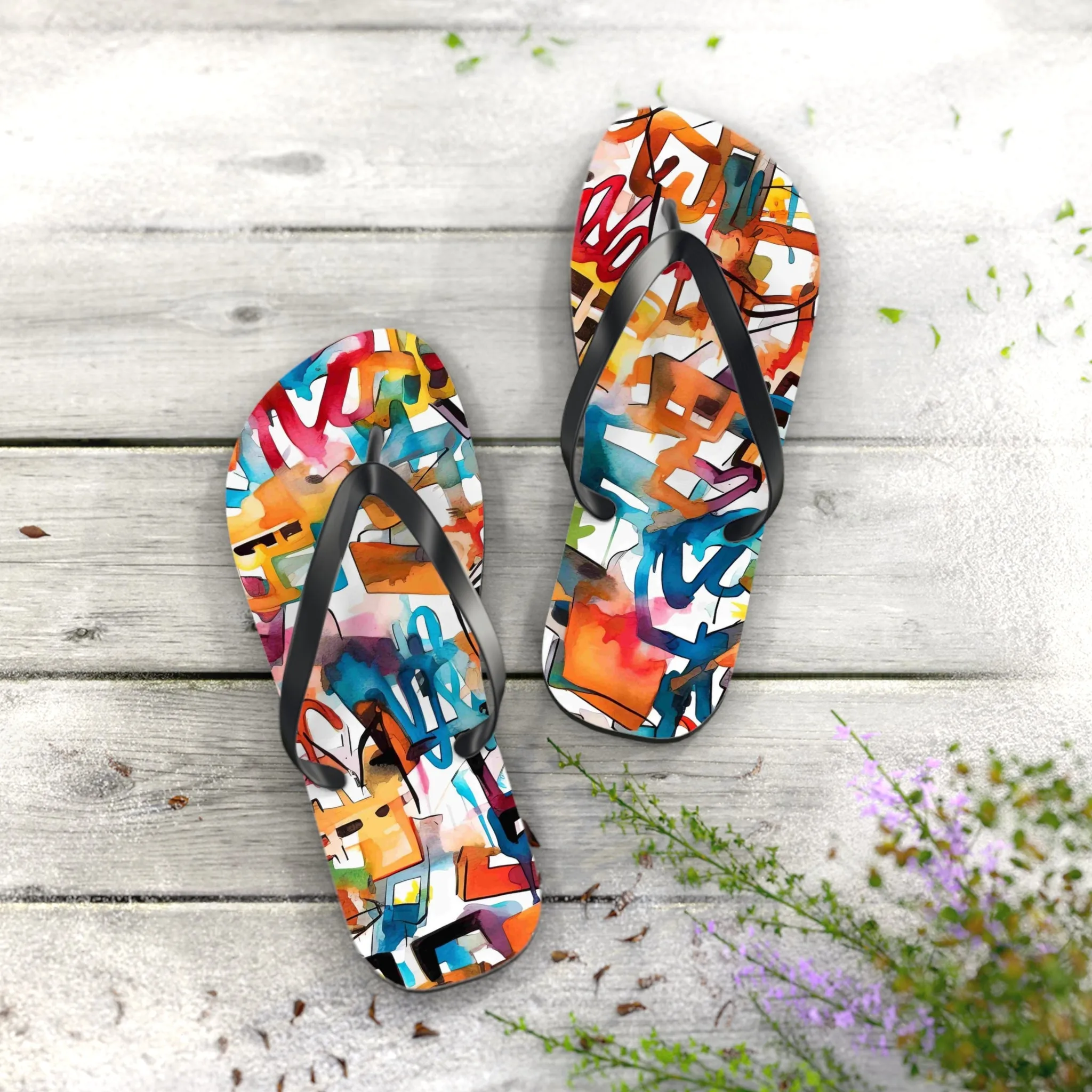 Colorful Artistry Flip Flops - Trendy Summer Footwear for Beach and Casual Outings