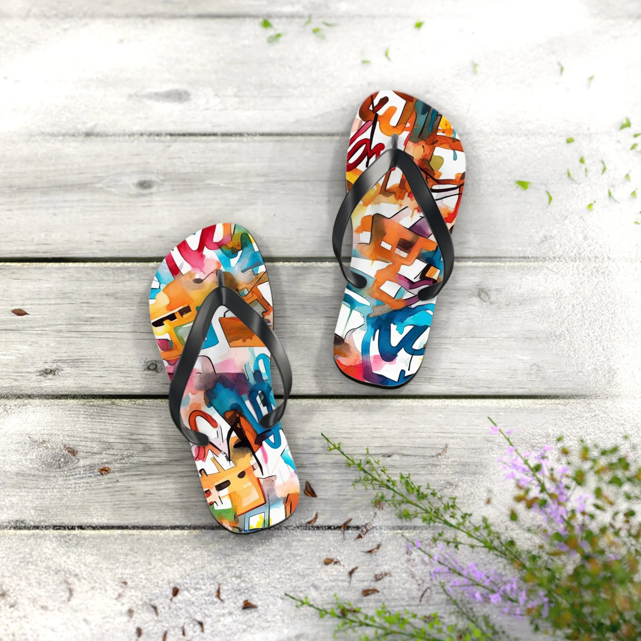 Colorful Artistry Flip Flops - Trendy Summer Footwear for Beach and Casual Outings