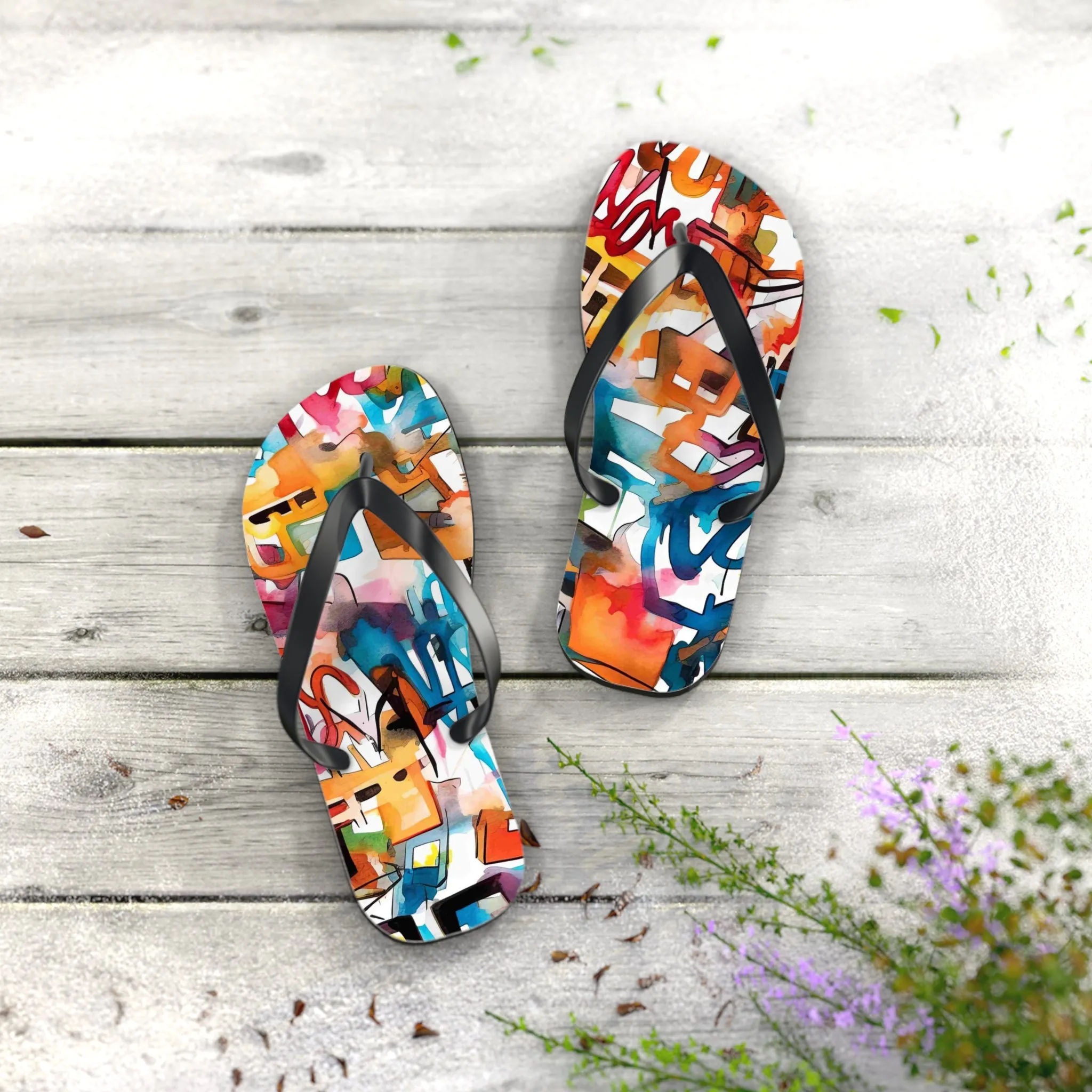 Colorful Artistry Flip Flops - Trendy Summer Footwear for Beach and Casual Outings