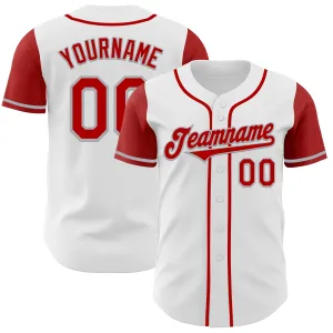 Custom White Red-Gray Authentic Two Tone Baseball Jersey