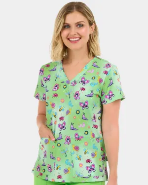 'Cute As A Bug' Women's Stretch Scrub Top - 1054
