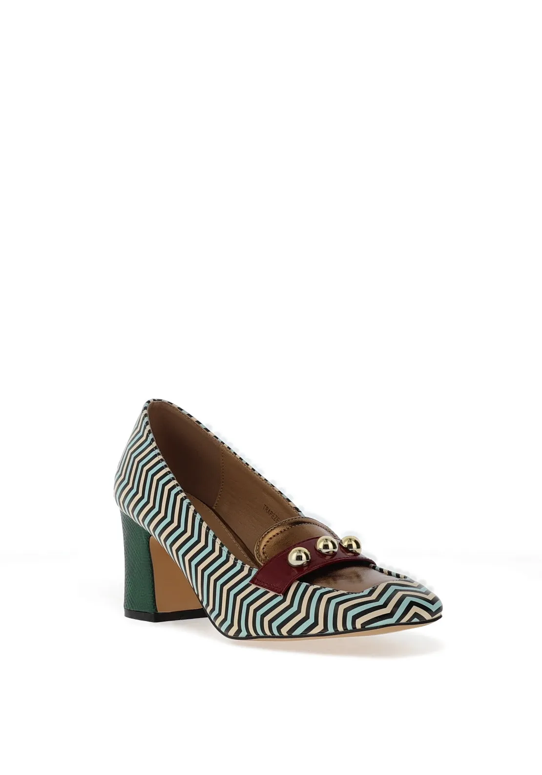 Dancing Matilda Trapeze Zig Zag Print Heeled Loafers, Bronze Multi