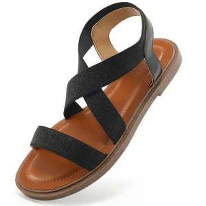 Ecetana Women's Sandals Elastic Strap Flat Sandals for Women Comfortable Walking