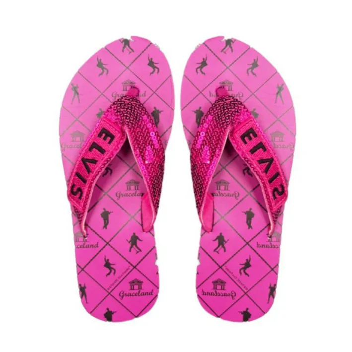 Elvis Graceland Pink Sequin Strap Flip Flops