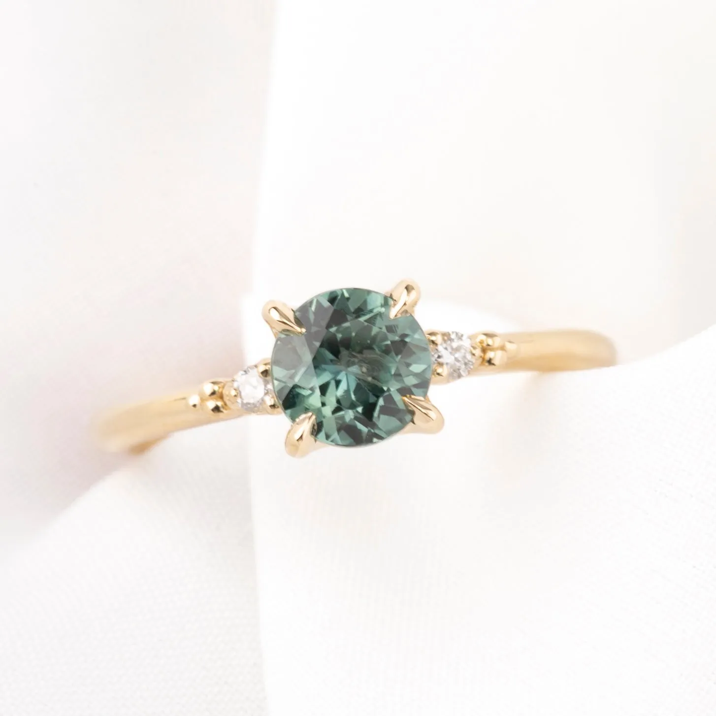 Estel Ring, Blue Green Montana Sapphire, 14k Yellow Gold