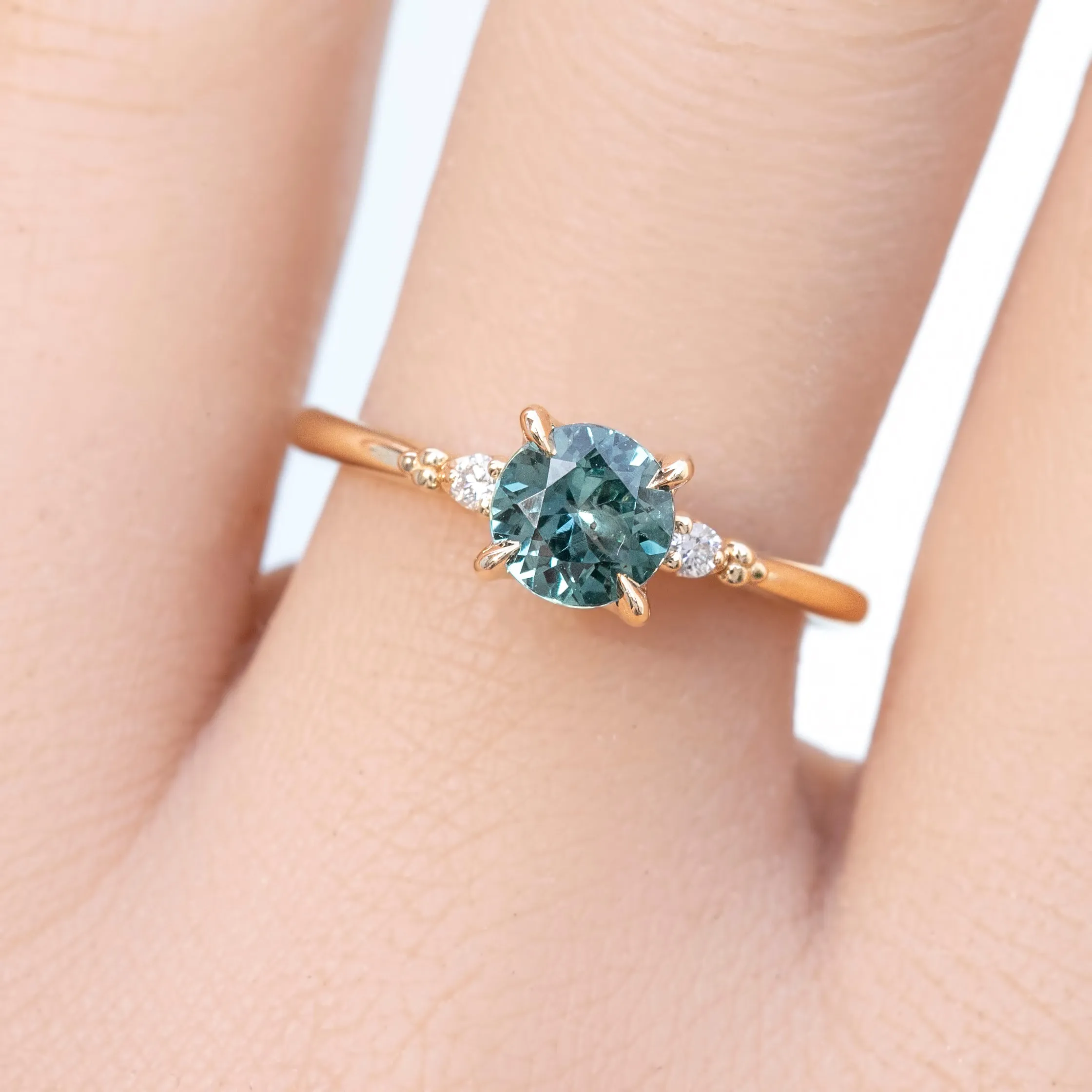 Estel Ring, Blue Green Montana Sapphire, 14k Yellow Gold