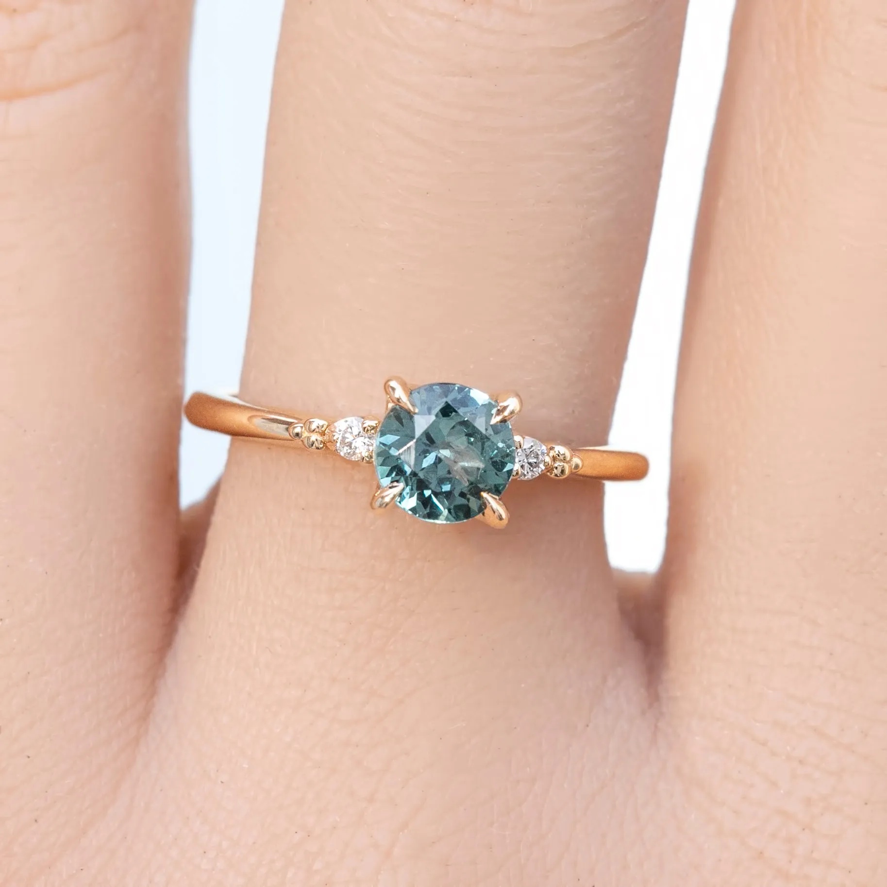Estel Ring, Blue Green Montana Sapphire, 14k Yellow Gold