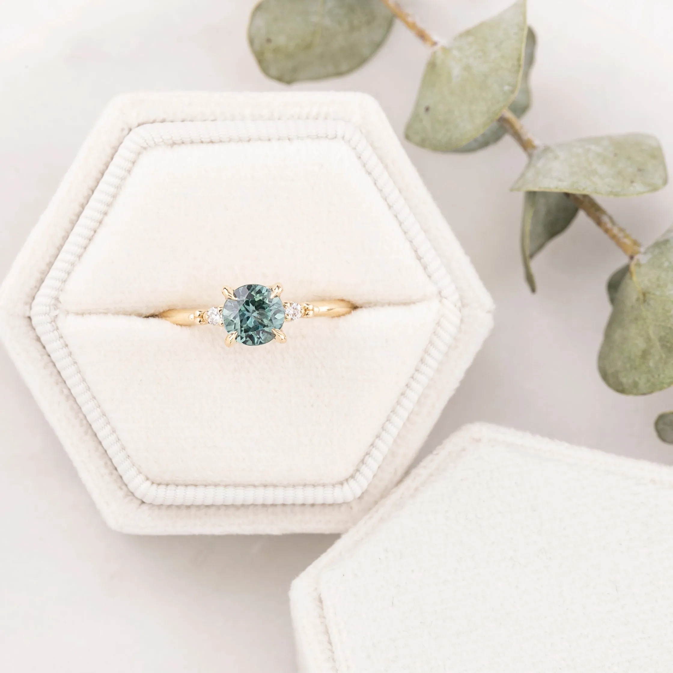 Estel Ring, Blue Green Montana Sapphire, 14k Yellow Gold