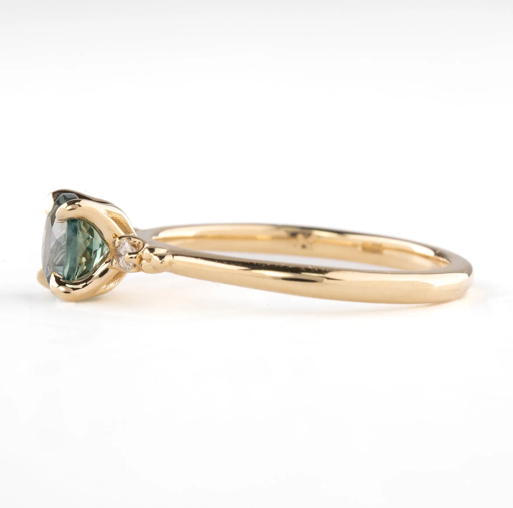 Estel Ring, Blue Green Montana Sapphire, 14k Yellow Gold