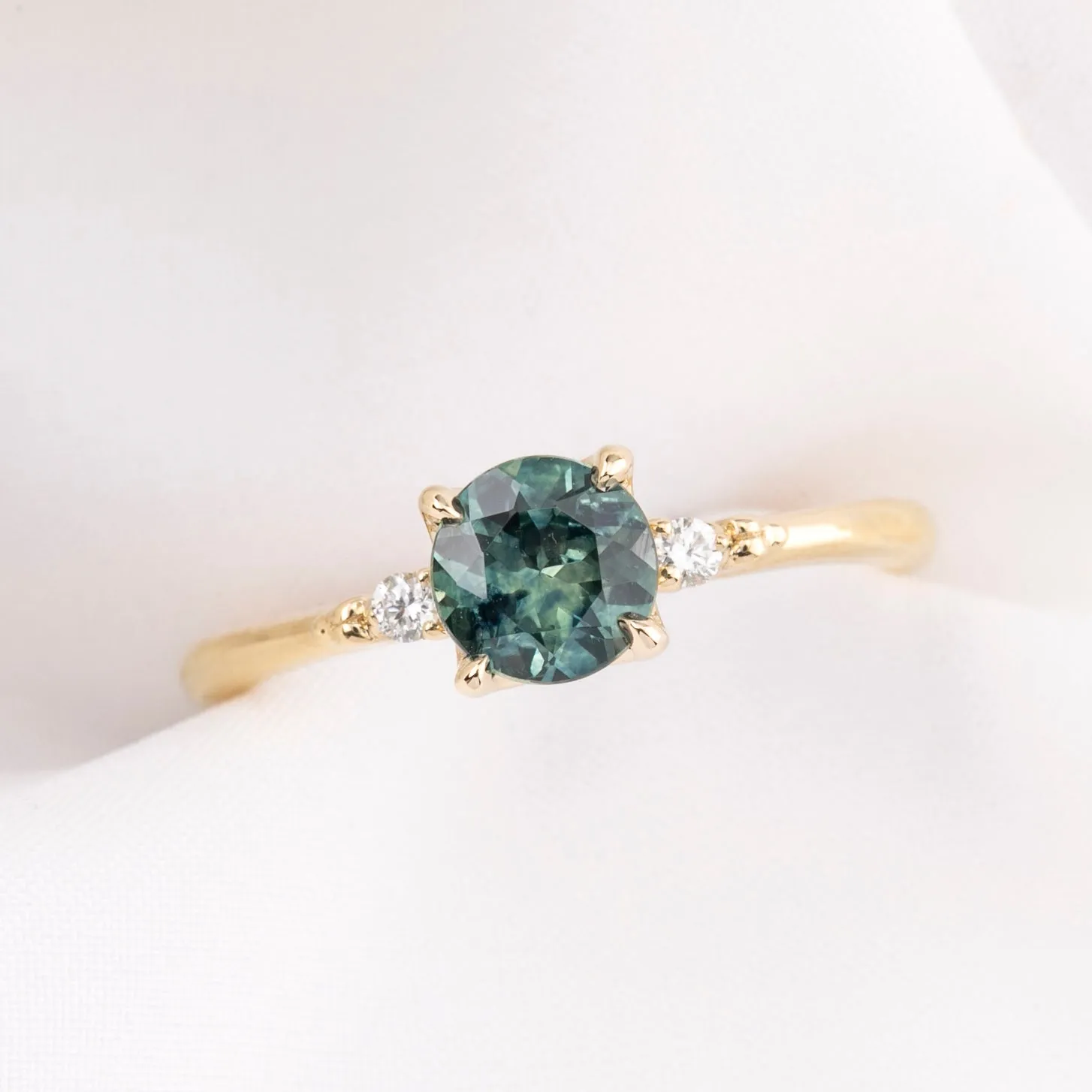 Estel Ring, Blue Green Montana Sapphire, 14k Yellow Gold