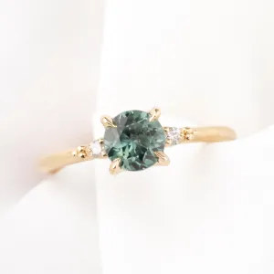 Estel Ring, Blue Green Montana Sapphire, 14k Yellow Gold