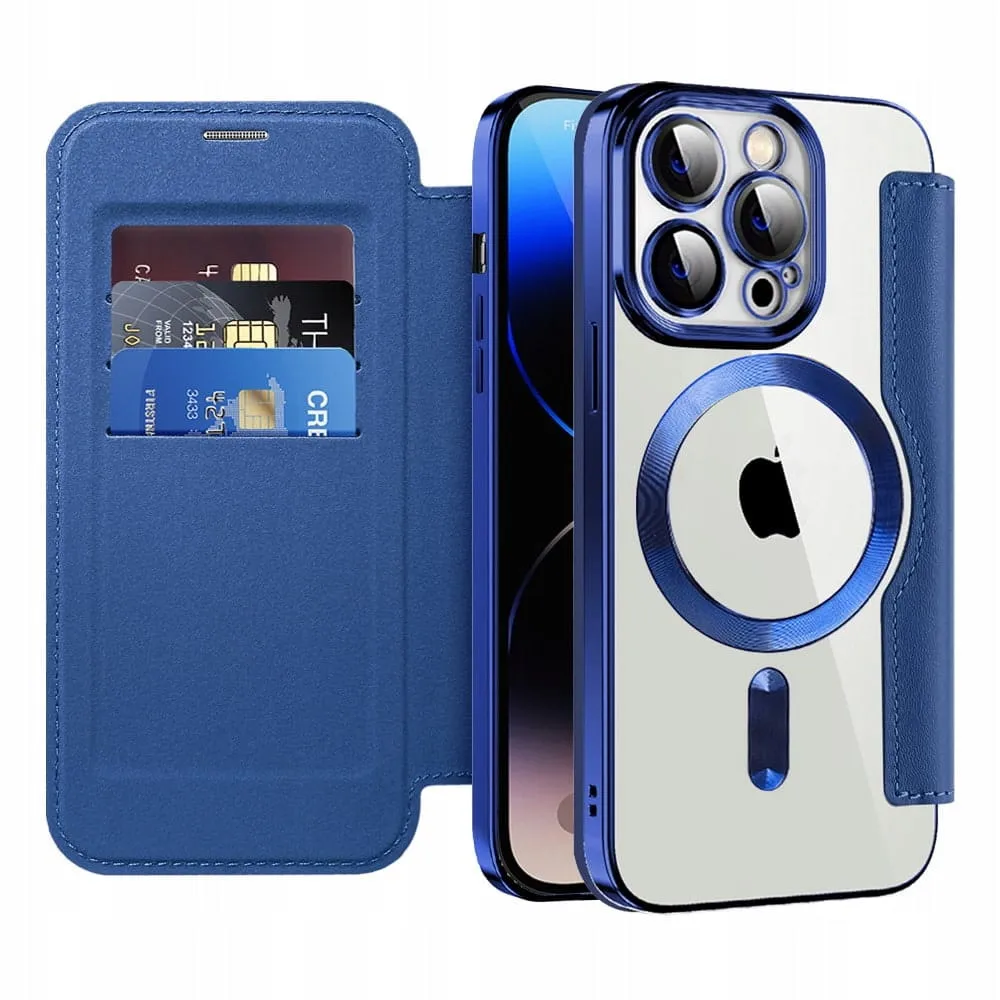 Etui Flip Wallet Magsafe iPhone 12 Pro - Niebieski