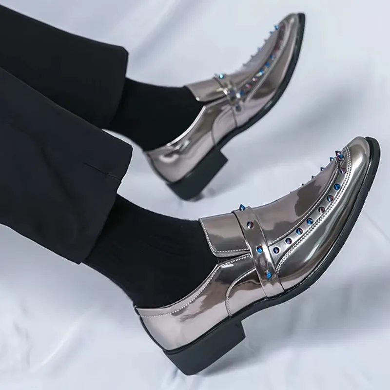 Fashion Gold, Silver, and Black Glitter Leather Rhinestone Shoes