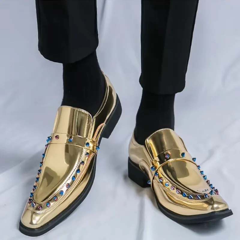 Fashion Gold, Silver, and Black Glitter Leather Rhinestone Shoes