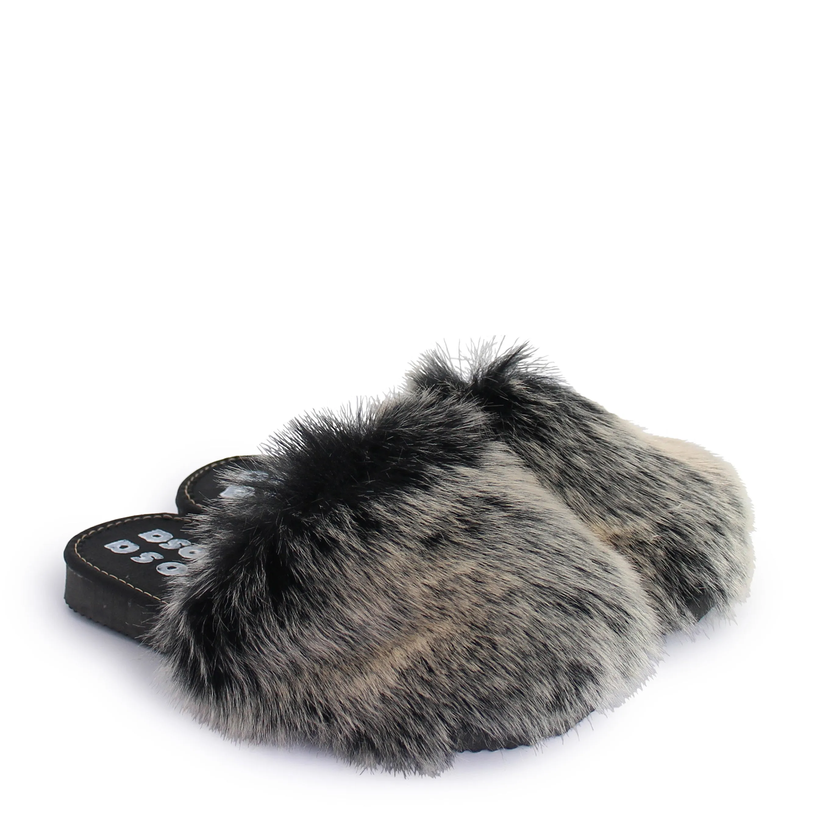 Faux Fur Slippers   Black Fox