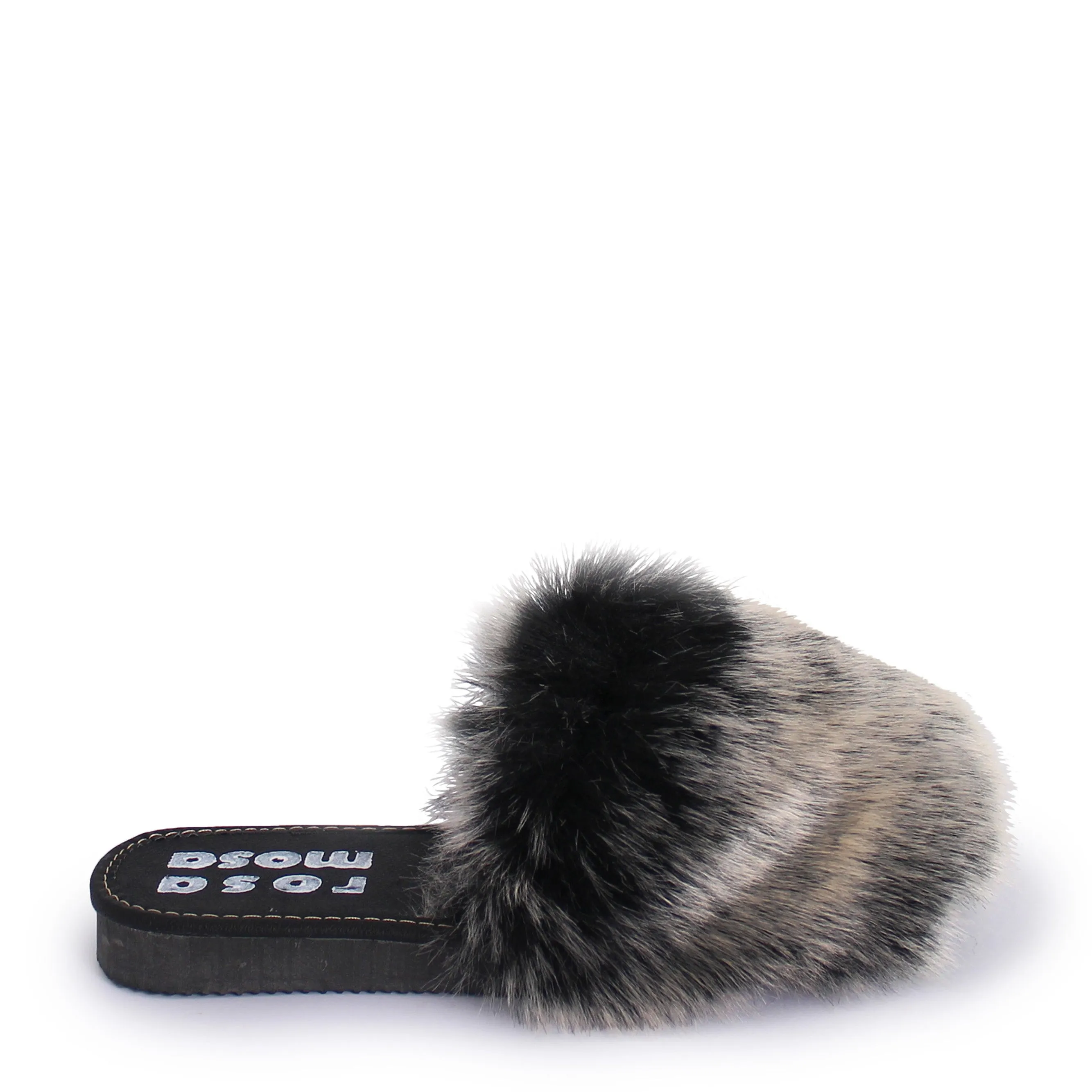 Faux Fur Slippers   Black Fox