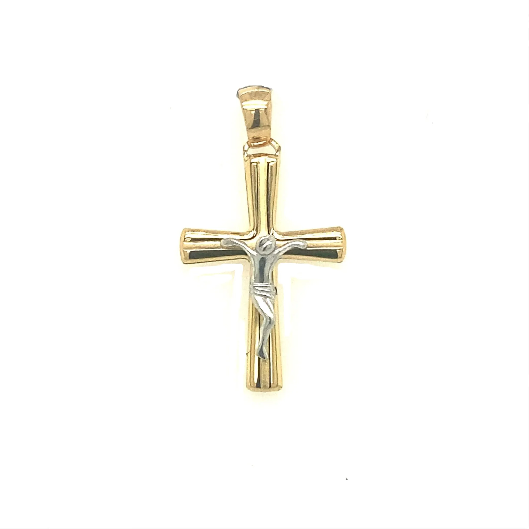 Flared Edge Crucifix - 14kt Two-Tone Gold