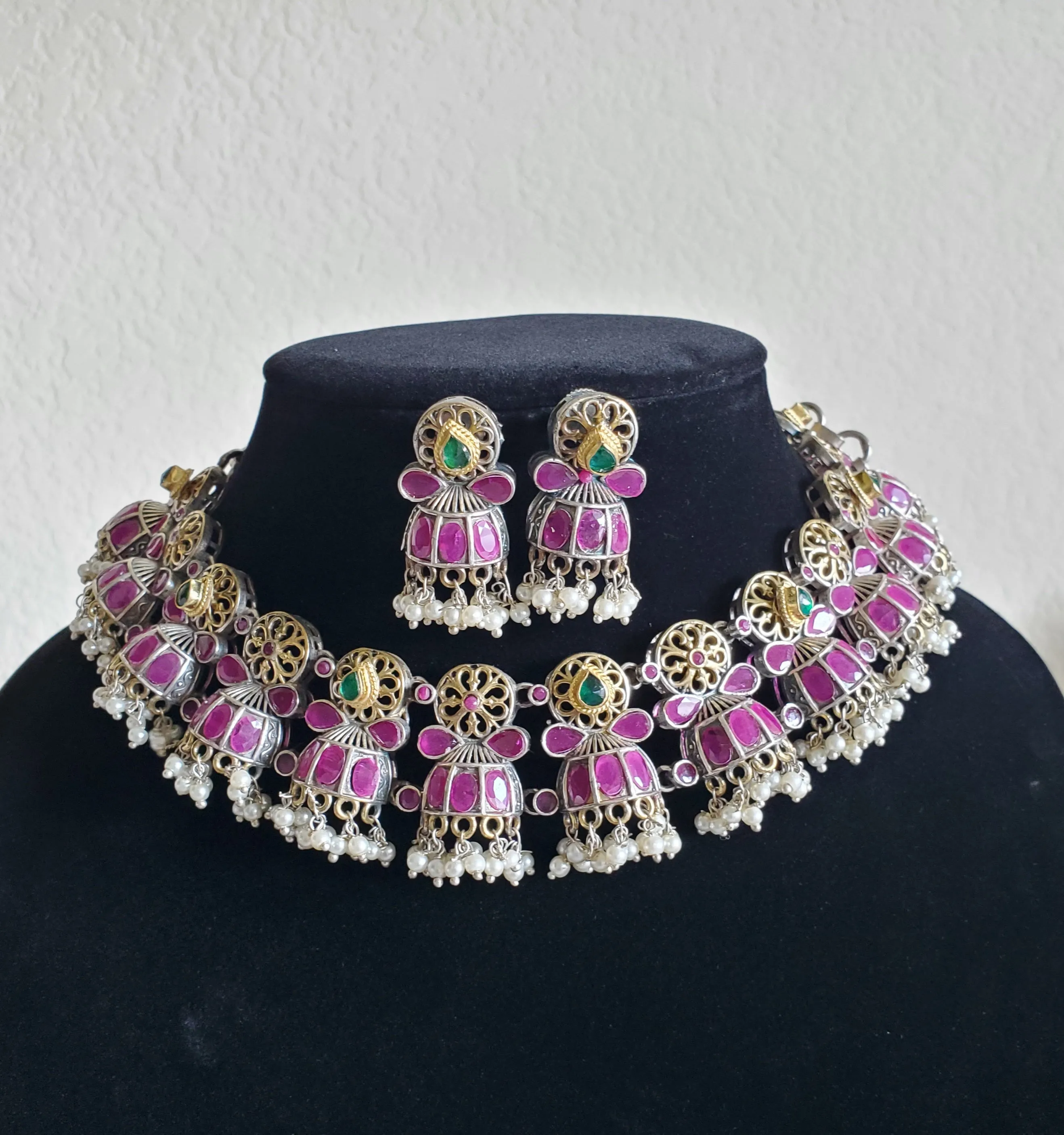 Fusion Style Pachi Kundan Two Tone Choker With Oxidised Polish