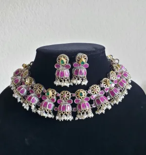 Fusion Style Pachi Kundan Two Tone Choker With Oxidised Polish