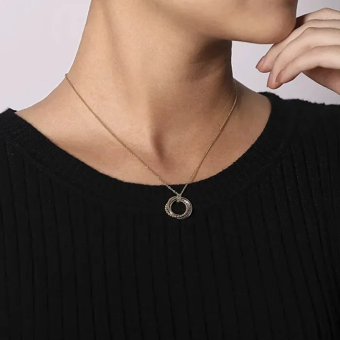 Gabriel 14K Yellow & White Gold Bujukan Diamond Interlocking Circles Pendant Necklace NK6360M45JJ