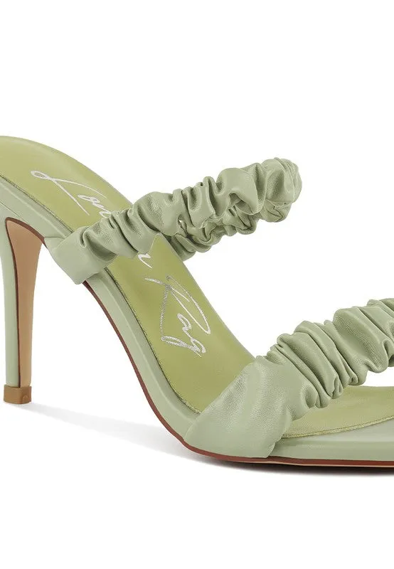 Gathered Strap Slip On High Heel Sandals