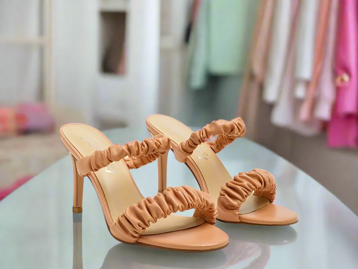 Gathered Strap Slip On High Heel Sandals