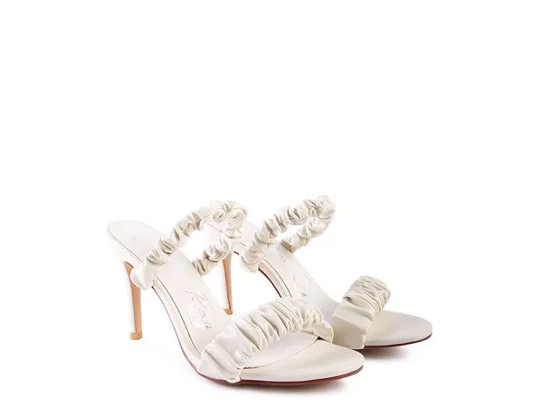 Gathered Strap Slip On High Heel Sandals