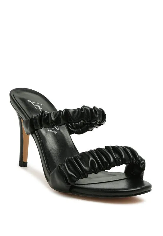 Gathered Strap Slip On High Heel Sandals