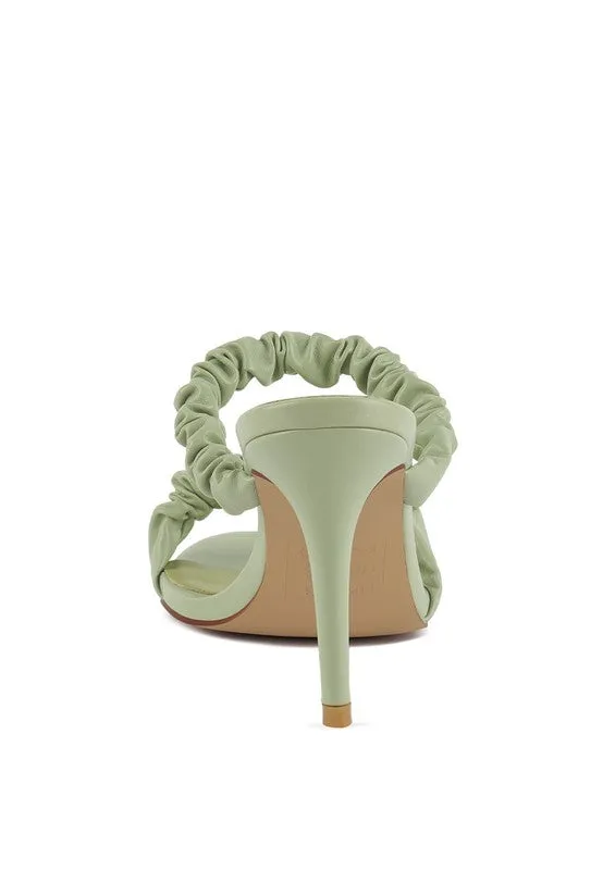 Gathered Strap Slip On High Heel Sandals