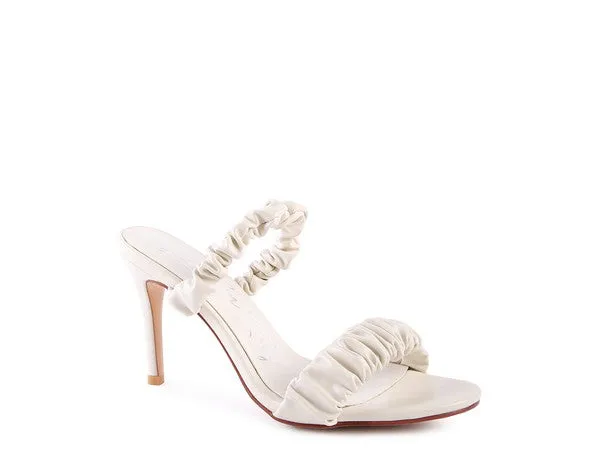 Gathered Strap Slip On High Heel Sandals