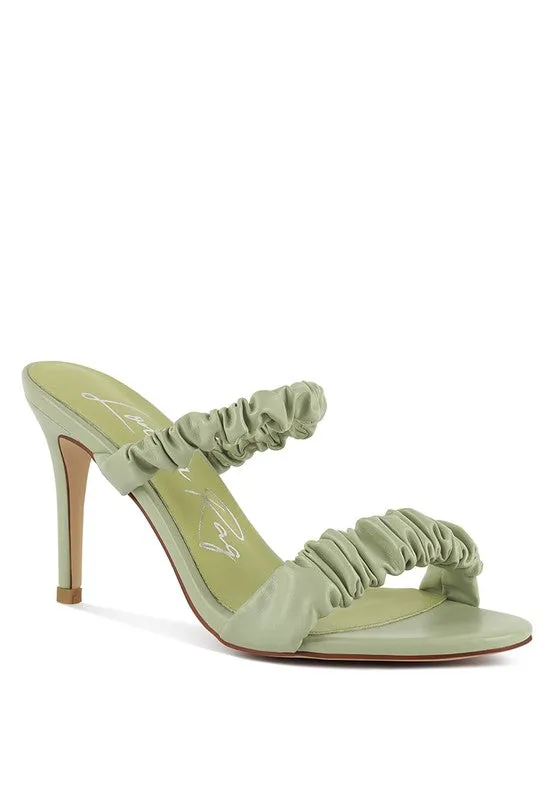Gathered Strap Slip On High Heel Sandals