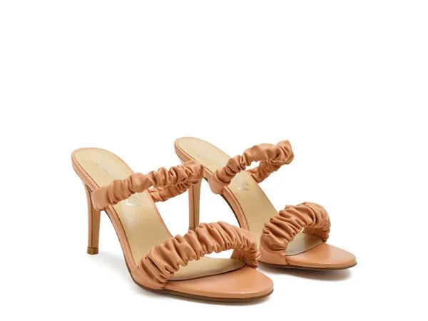 Gathered Strap Slip On High Heel Sandals