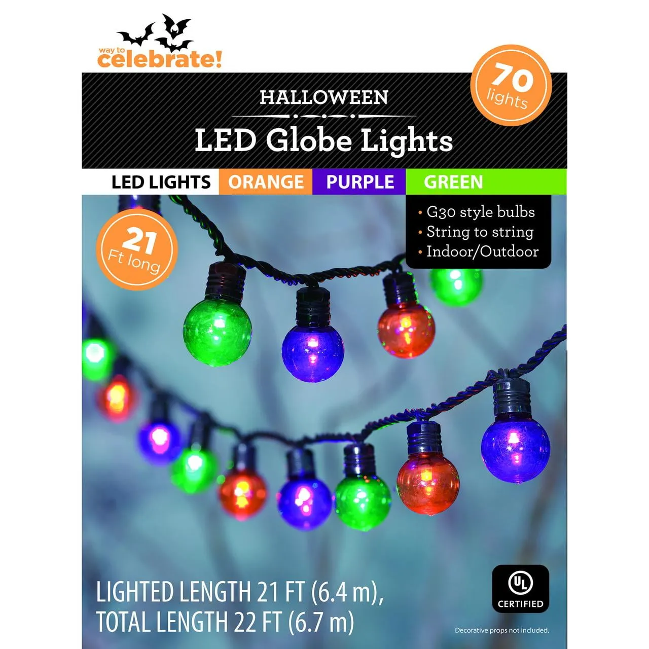 Halloween 70-Count Indoor/Outdoor Multicolor LED G30 Globe Lights