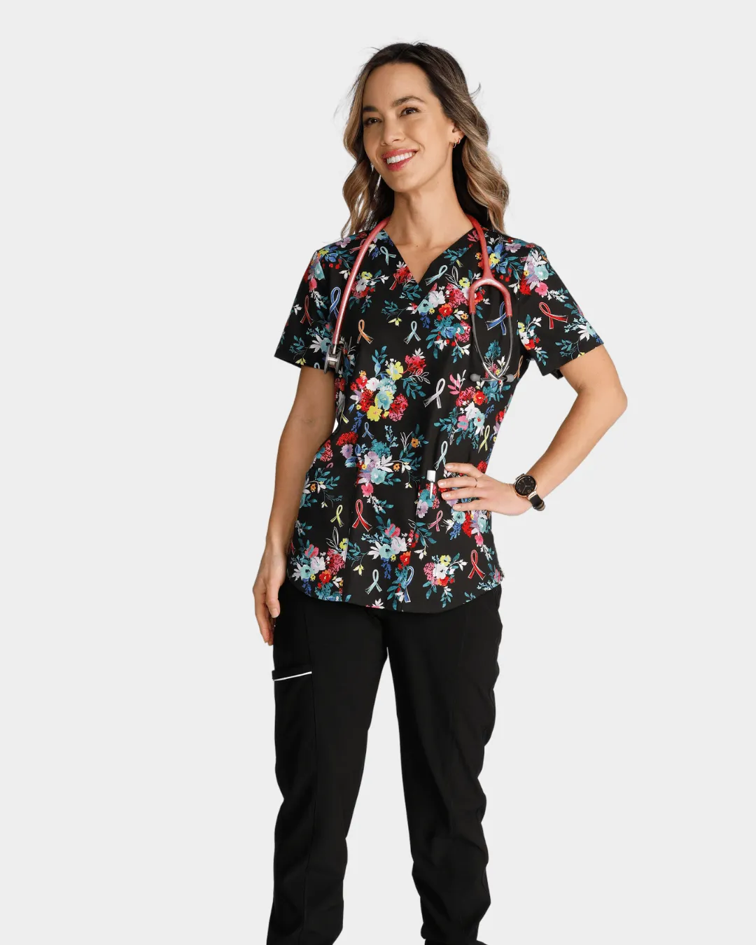 'Hopeful Bouquets' Women's V-Neck Print Top - CK652