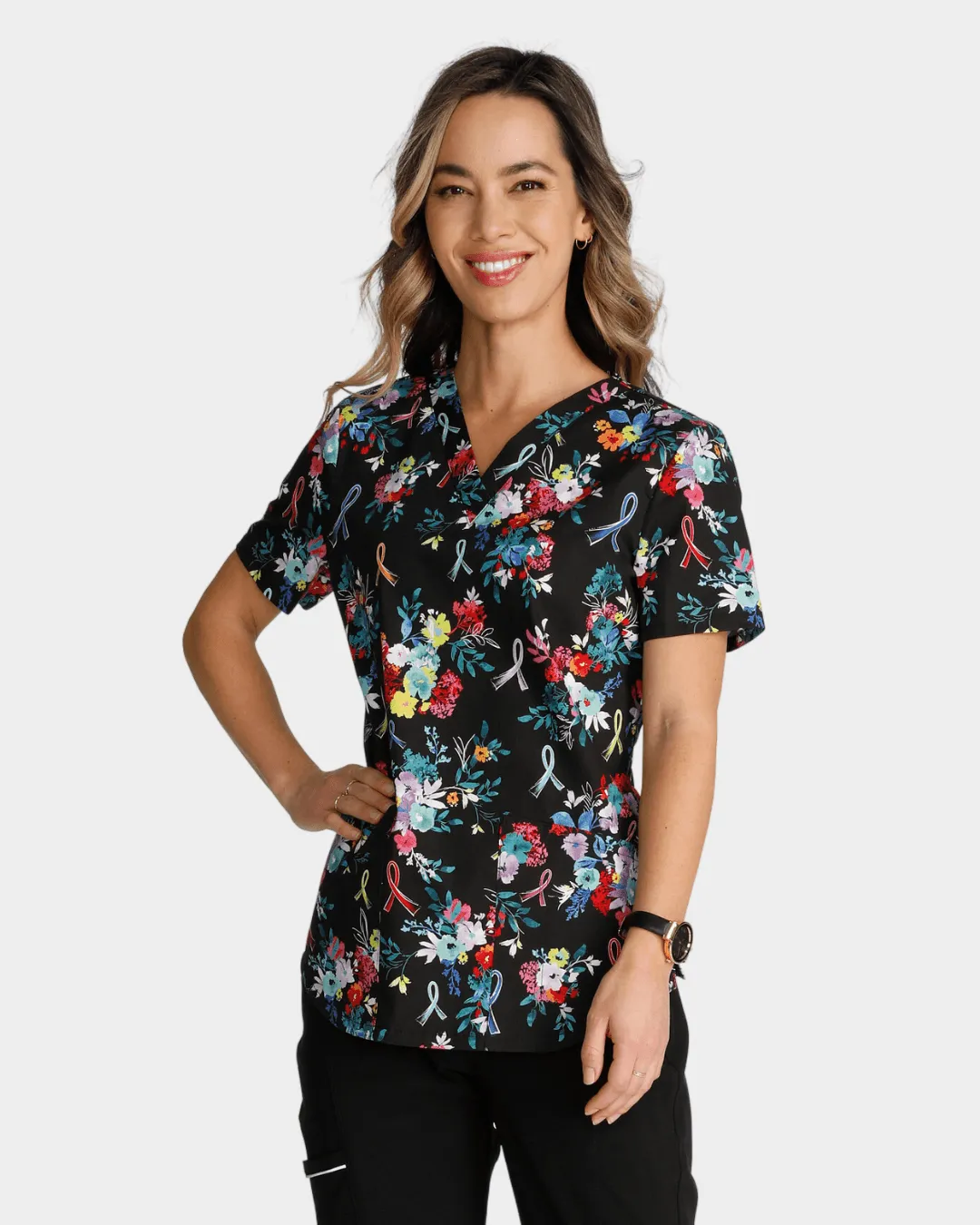 'Hopeful Bouquets' Women's V-Neck Print Top - CK652