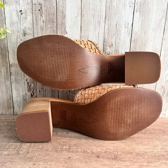 Joie Woven Tan Block Heel Sandals Size 7