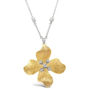 Leaf Necklace with Diamonds in Two-Tone Gold
