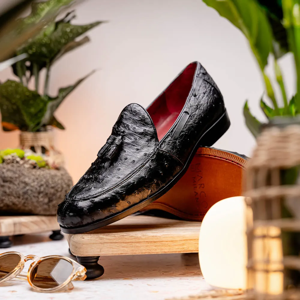 Marco Di Milano Aubiere Black Ostrich Quill Tassel Loafers